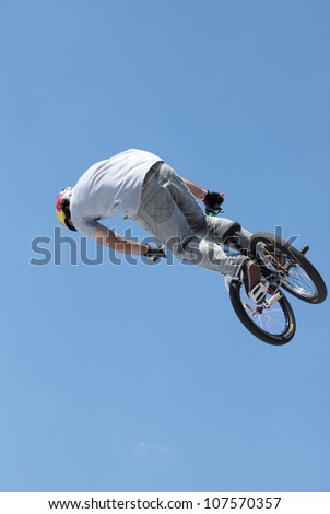 MOSCOW, RUSSIA - JULY 8: Alessandro Barbero, Italy, in BMX competitions during Adrenalin Games in Moscow, Russia on July 8, 2012