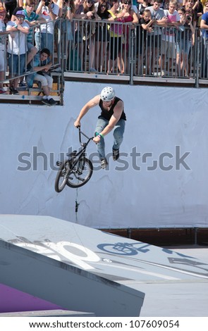 MOSCOW, RUSSIA - JULY 8: Konstantin Andreev, Russia, in BMX competitions during Adrenalin Games in Moscow, Russia at July 8, 2012