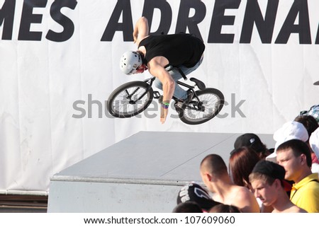 MOSCOW, RUSSIA - JULY 8: Konstantin Andreev, Russia, in BMX competitions during Adrenalin Games in Moscow, Russia at July 8, 2012