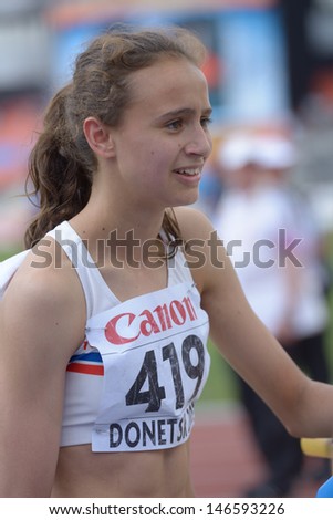 DONETSK, UKRAINE - JULY 11: Anita Hinriksdottir of  Iceland after the heat on 800 meters during 8th IAAF World Youth Championships in Donetsk, Ukraine on July 11, 2013