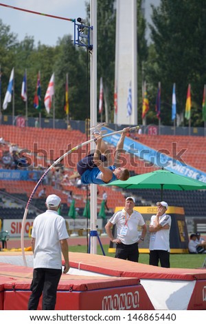 DONETSK, UKRAINE - JULY 14: Tomas Wecksten of Finland competes in the final in pole vault during 8th IAAF World Youth Championships in Donetsk, Ukraine on July 14, 2013