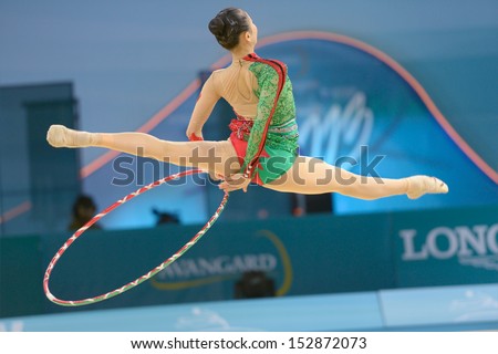 KIEV, UKRAINE - AUGUST 28:  Senyue Deng of China in action during the 32nd Rhythmic Gymnastics World Championships in Kiev, Ukraine on August 28, 2013