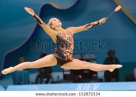 KIEV, UKRAINE - AUGUST 29: Emilie Holte of Norway in action during the 32nd Rhythmic Gymnastics World Championships in Kiev, Ukraine on August 29, 2013