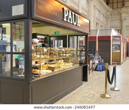 BORDEAUX, FRANCE - JUNE 27, 2013: Patisserie PAUL offers foods on the train station. Founded in 1889, now La Maison PAUL still is the family owned company presented in 25 countries