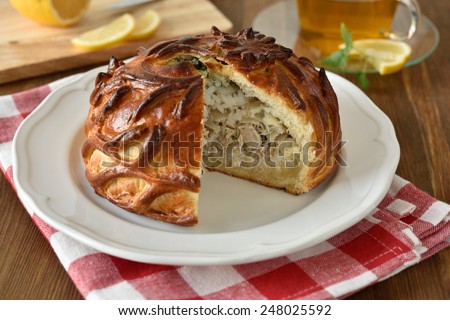 Chicken and rice pie on a plate
