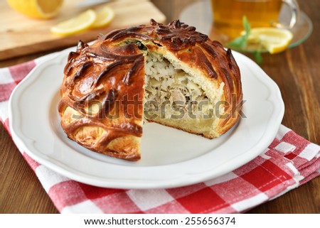 Chicken and rice pie on a plate