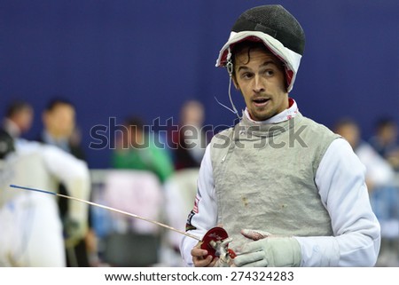 ST. PETERSBURG, RUSSIA - MAY 1, 2015: Andrea Baldini of Italy during the first day of 41th International fencing tournament St. Petersburg Foil. The tournament is the stage of FIE World Cup