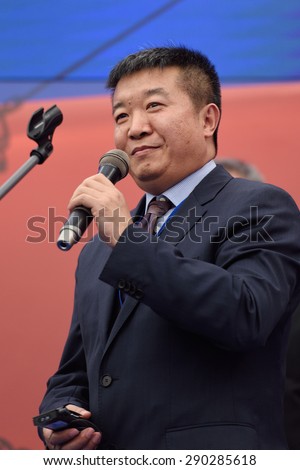 ST. PETERSBURG, RUSSIA - JUNE 20, 2015: General director of China XD Group Zhang Yalin during the presentation of the project of the Federal Test Center for electrical equipment as part of SPIEF 2015