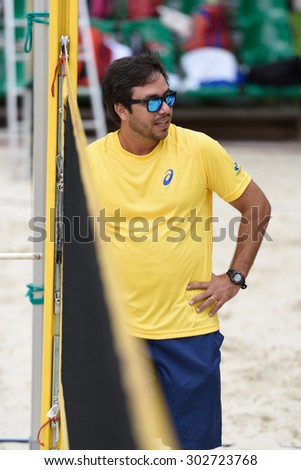 MOSCOW, RUSSIA - JULY 17, 2015: Team captain Gui Prata of Brazil during the ITF Beach Tennis World Team Championship. 28 nations compete in the event this year