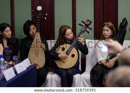 ST. PETERSBURG, RUSSIA - SEPTEMBER 14, 2015: Women\'s chamber orchestra \