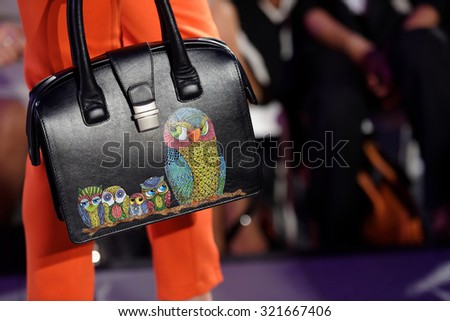ST. PETERSBURG, RUSSIA - SEPTEMBER 14, 2015: Bag exposed at the fashion show of the project \