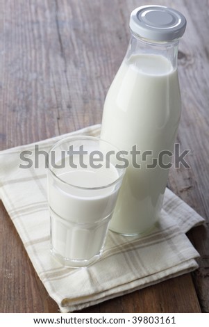Dairy products on a rustic wooden table