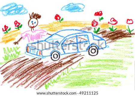 Kid\'s drawing Dad and his Car