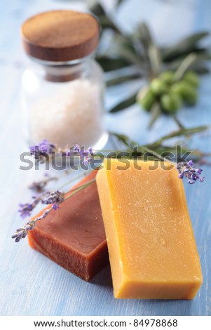 Natural olive oil soap, aromatic salt, and lavender