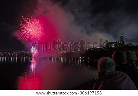 OTTAWA - AUGUST 13: Bytown Museum defends admission fee to watch Sound of Light fireworks, in Ottawa on August 13, 2015. View from behind Supreme Court.