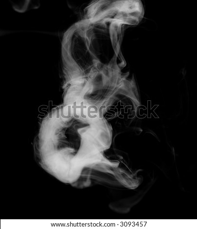 ghostly face made of smoke rings, black and white on black background