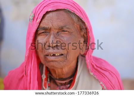 NIMAJ BAGH, INDIA Ã¢Â?Â? FEBRUARY 28: An unidentified woman inside the village of Nimaj Bagh, Rajasthan, Northern India on FEBRUARY 28, 2012. The village has just been opened up to boutique tourism.