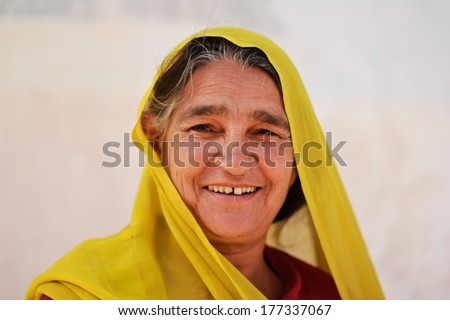 NIMAJ BAGH, INDIA Ã¢Â?Â? FEBRUARY 28: An unidentified woman inside the village of Nimaj Bagh, Rajasthan, Northern India on FEBRUARY 28, 2012. The village has just been opened up to boutique tourism.