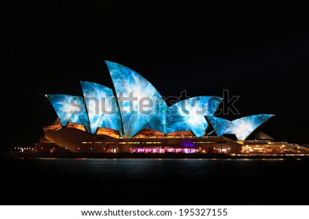 Sydney, Australia - May 27 2014: Sydney Opera House shown during Vivid Sydney: A Festival of Light, Music & Ideas on May 27, 2014 in Sydney, Australia.