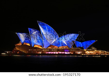 Sydney, Australia - May 27 2014: Sydney Opera House shown during Vivid Sydney: A Festival of Light, Music & Ideas on May 27, 2014 in Sydney, Australia.