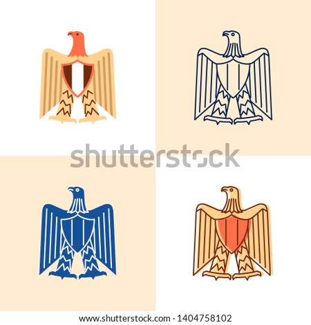 Egyptian eagle icon set in flat and line style. National country emblem symbol. Vector illustration.