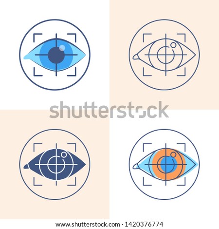 Eye tracking icon set in flat and line style. Virtual reality technology concept. Vector illustration.