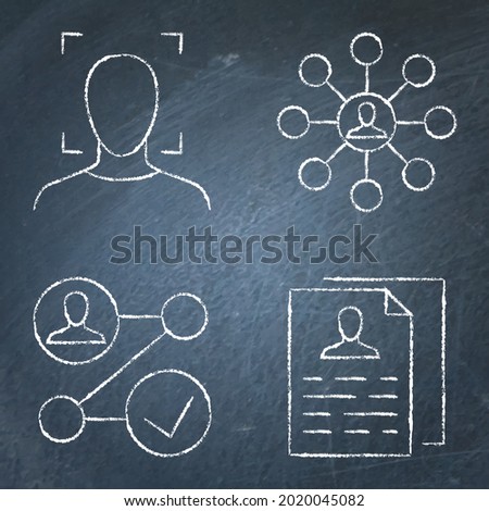 Customer information icon set on chalkboard. Personal data collection, affiliate marketing, customer journey and personal identification. Vector illustration.