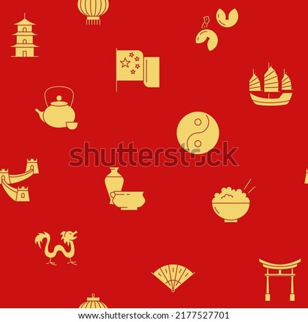 China seamless pattern in flat style. Chinese culture traditional symbols. Vector illustration.