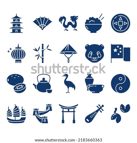 China icon set in flat style. Chinese national symbols. Vector illustration.