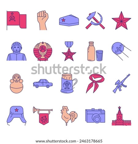 USSR icon set in colored line style. Vector illustration.