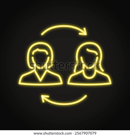 Exchange between two people neon icon. Communication, data exchange, replacement. Vector illustration