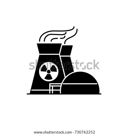 Nuclear power plant silhouette icon in flat style. Non-renewable energy source symbol isolated on white background.