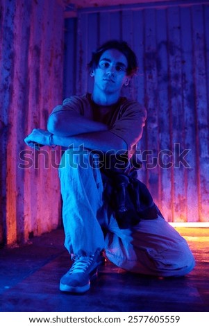 Similar – Image, Stock Photo Moody portrait in orange tones of a white woman