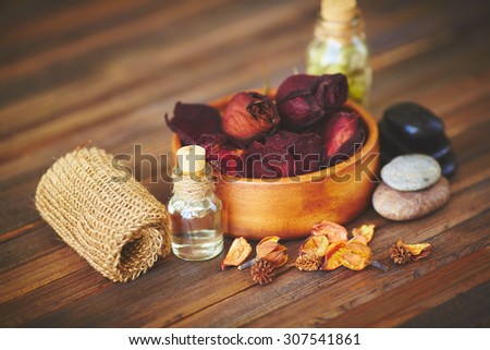 Group of objects for aromatic oil massage