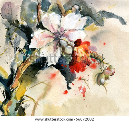 Painting of bright orchid in bloom