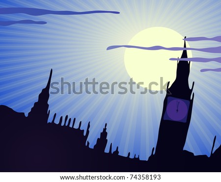 Vector illustration of United Kingdom in the nighttime