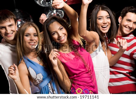 Portrait Of Glad Teens Looking At Camera With Smiles During Party Stock ...