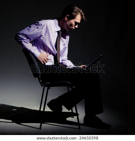 Photo of strange businessman working instead of sleep at night