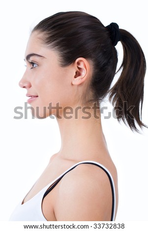 Profile Of Happy Girl Smiling Over White Background Stock Photo ...