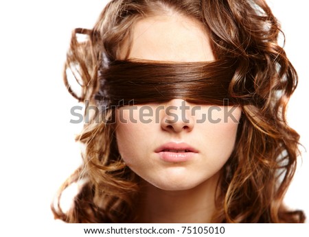 Portrait Of Woman Covering Eyes By Her Hair Stock Photo 75105010 ...
