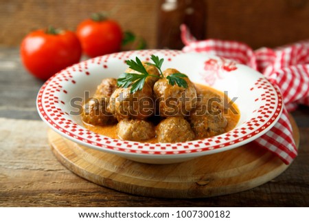 Homemade meatballs with tomato and cream sauce Foto stock © 