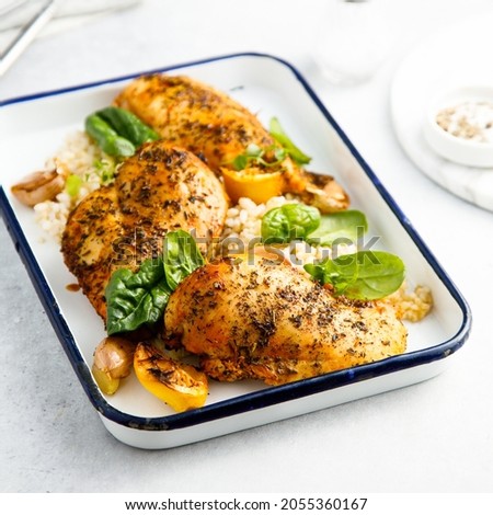 Image, Stock Photo Pan with fried chicken and vegetables