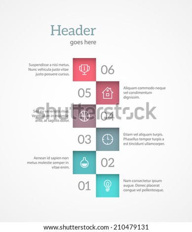 Light and simple numbered list template with place for text and icons. EPS10 vector.