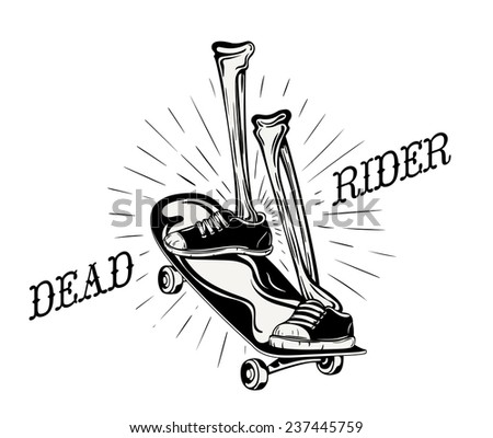 Cool grunge logo for a skater shop. Skeleton legs riding a skateboard.