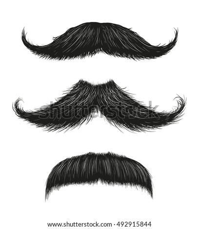 Three hand drawn vector mustaches. Fashionable old facial hair styles. 