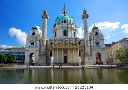 Karlskirche (German for St. Charles\'s Church), church situated on the south side of Karlsplatz, Vienna