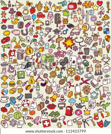 XXL Doodle Icons Set : collection of numerous small hand-drawn illustrations