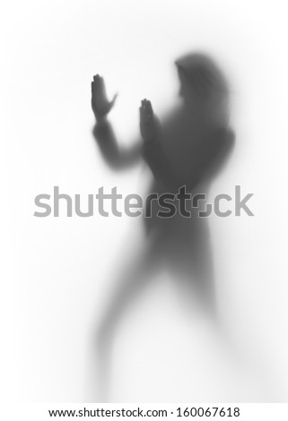 Woman body, silhouette, shows fight, karate self defense