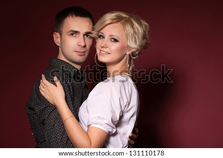 happy couple in love embracing dancing smiling have fun and enjoy moment of happiness together laughing. relationship man woman. handsome Boyfriend and blonde girlfriend on date Loving couple embrace