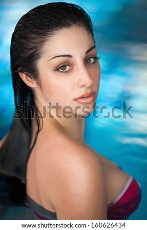 Beauty sexy woman in spa water pool. young woman beauty portrait in water. girl in swimming pool natural beauty woman. woman in swimwear.